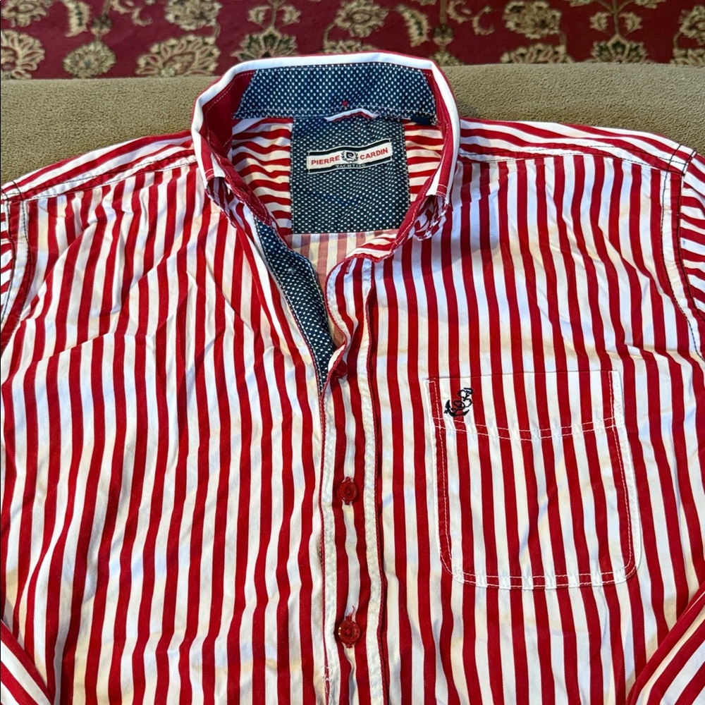 Vintage Pierre Cardin Yachting Button Front Shirt American Flag L (TD)